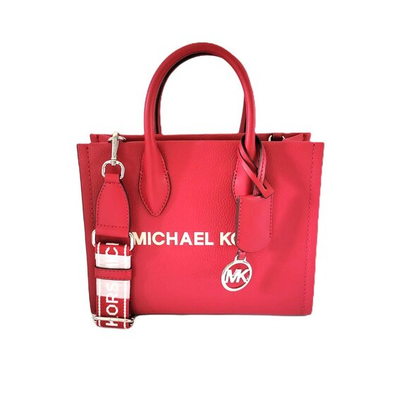 Michael Kors Mirella Small Shopper Top Zip Crossbody Handbag Dark Raspberry - Picture 2 of 7